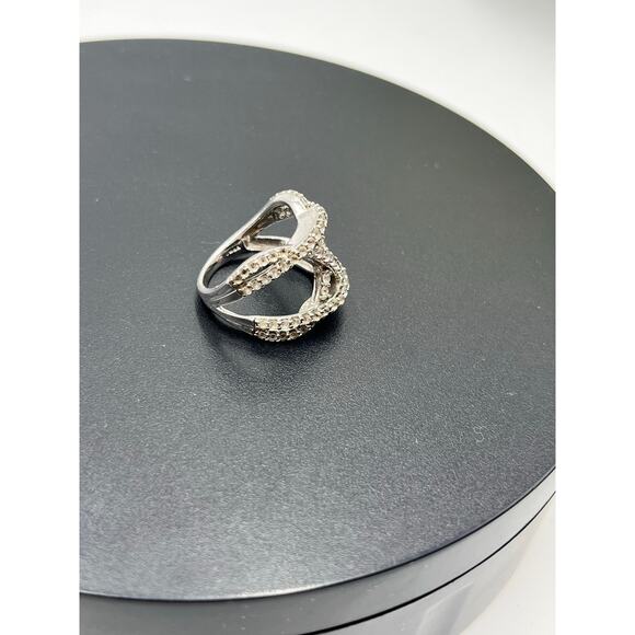 JWBR Sterling Silver White Sapphire Crossover Ring Sz 7.25‎  Pave Setting 6.6g - Picture 7 of 10